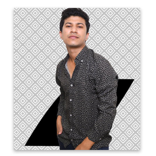 Black Pattern Full Sleeve Shirt - Men's