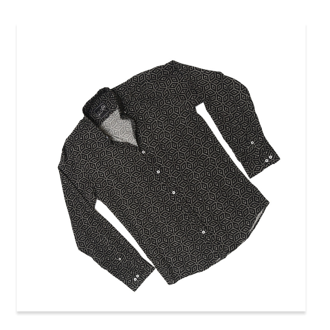 Black Pattern Full Sleeve Shirt - Men's