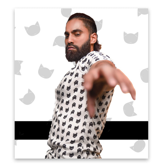 Cat Print White Shirt - Men's