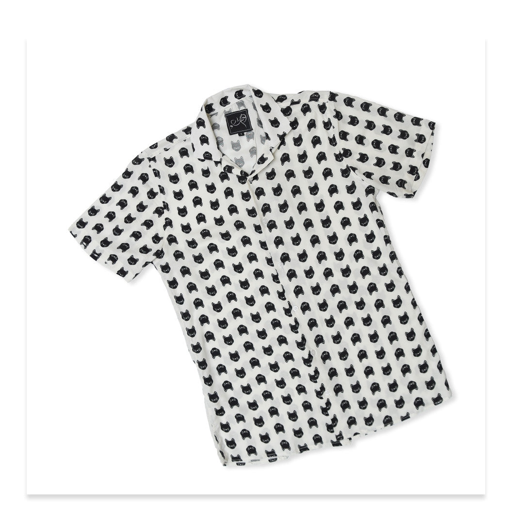 Cat Print White Shirt - Men's