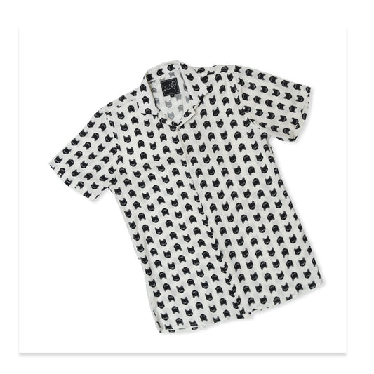 Cat Print White Shirt - Men's