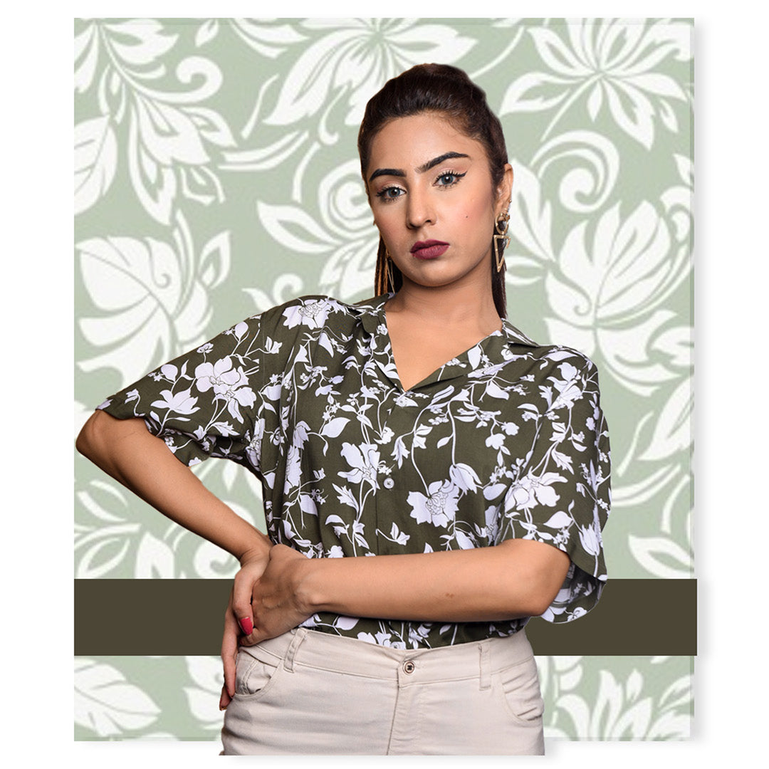 Green Floral Shirt - Women's