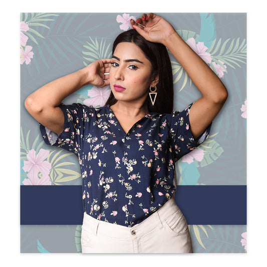 Floral Navy Blue Shirt - Women's