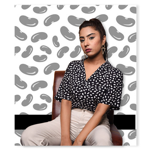 Black Shirt with White Dots (Polka Dot) - Women's