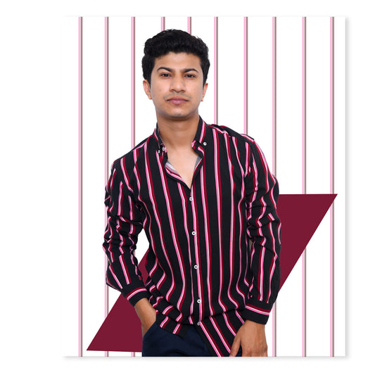 Black and Red Lines Shirt Full Sleeve - Men's