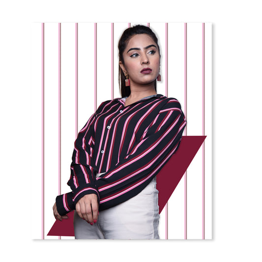 Black and Red Lines Shirt Full Sleeve - Women's
